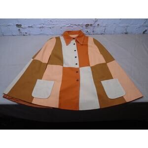 Vintage Womens 60s Miss B.R. Cape Jacket Color Block Snap Button Orange S Disco